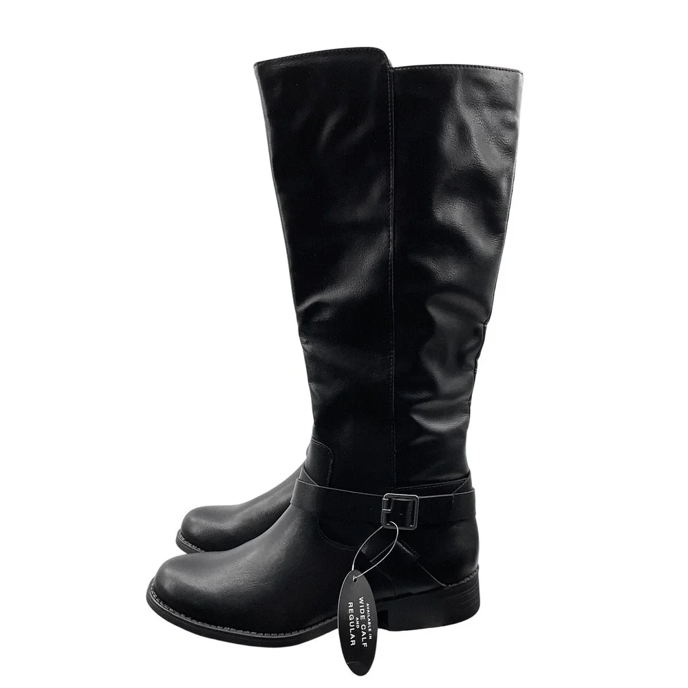 Style & Co Margoo Women Black Wide Calf Knee High Riding Boots 6M F42199